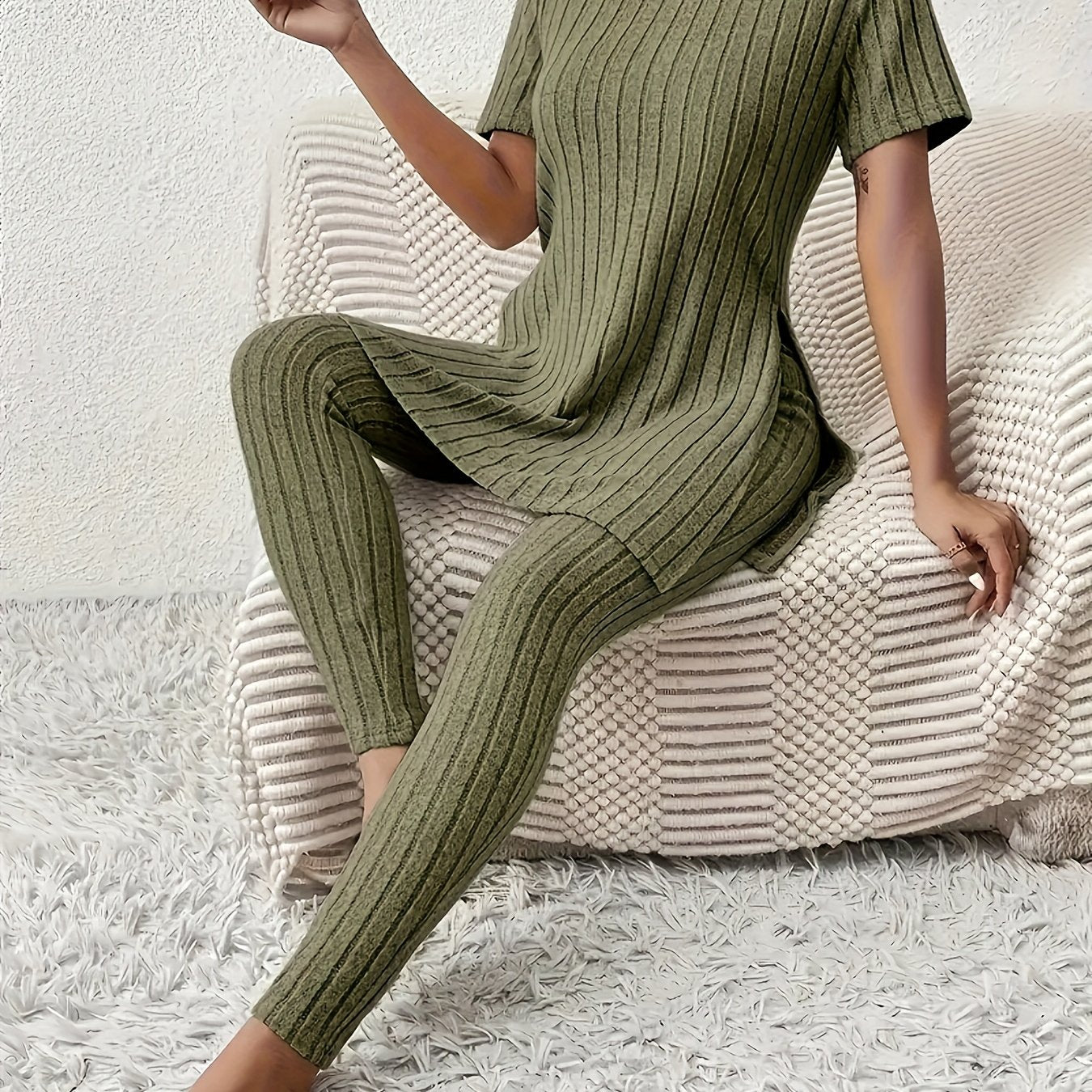 Loungewear Sæt med Splits og Højtaljede Skinny Bukser - Forår & Efterår
