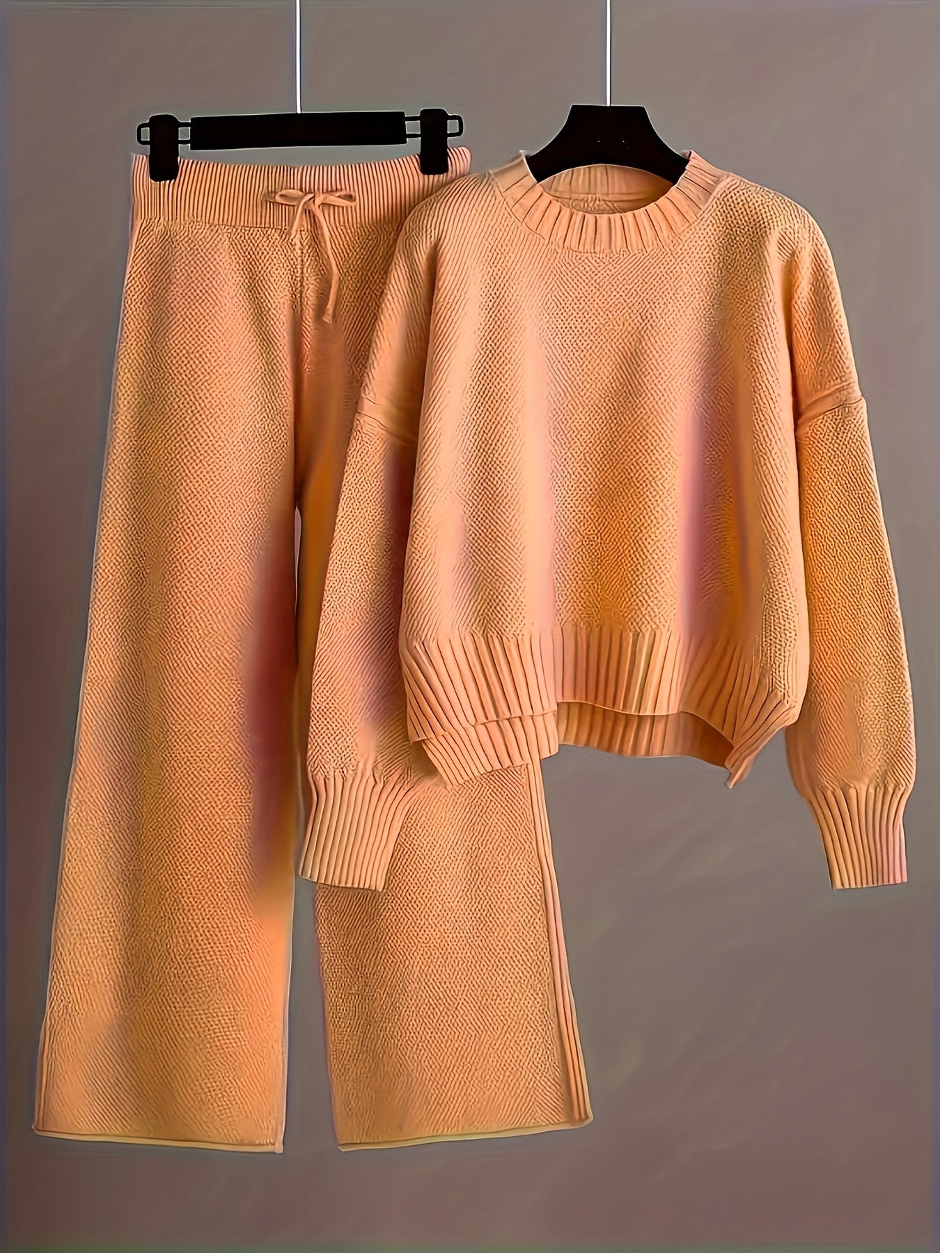 Elegant Seed Stitch Sweater Sæt - Drop Shoulder
