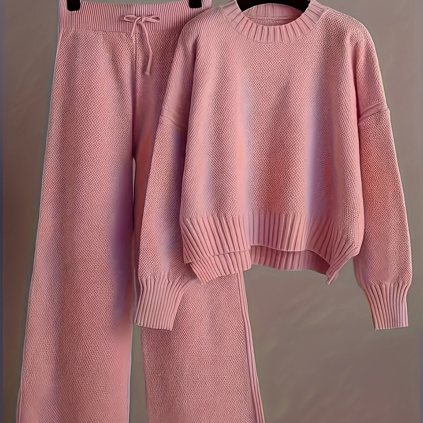 Elegant Seed Stitch Sweater Sæt - Drop Shoulder