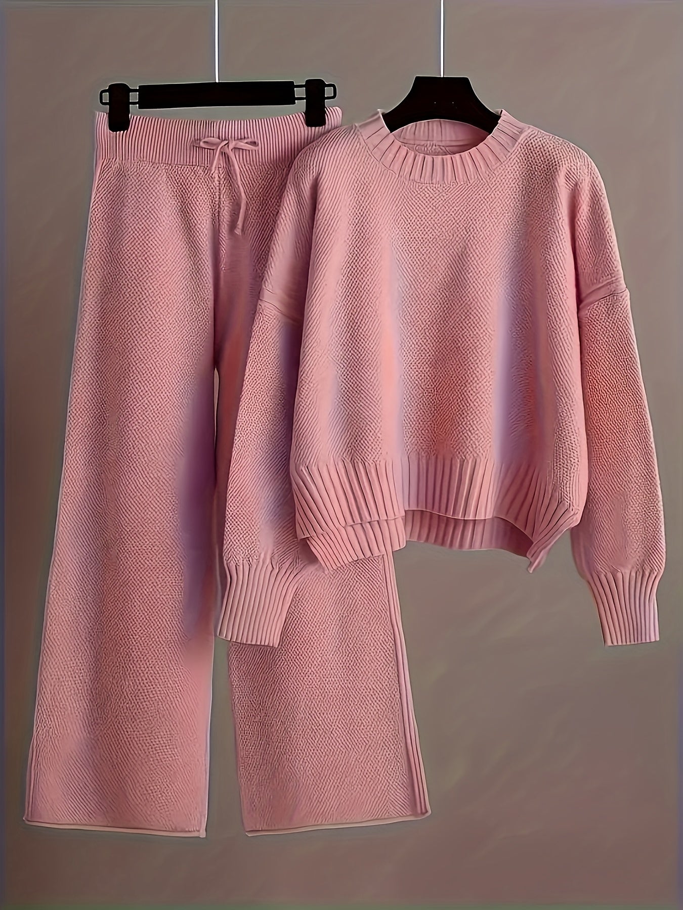 Elegant Seed Stitch Sweater Sæt - Drop Shoulder