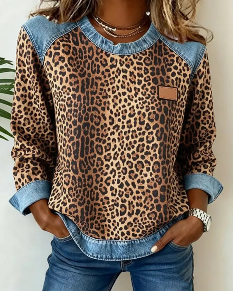 Sandra | Leopard Print Denim Sweater