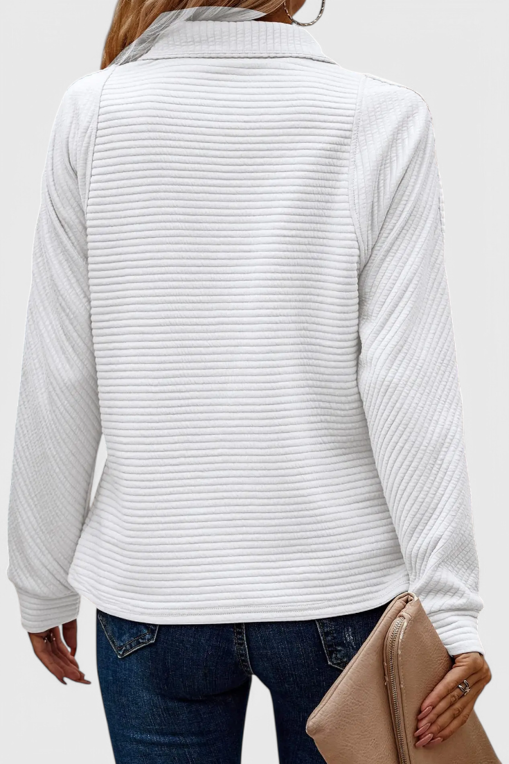 Helene | Sweater med V-hals og Lynlås og Lange Ærmer