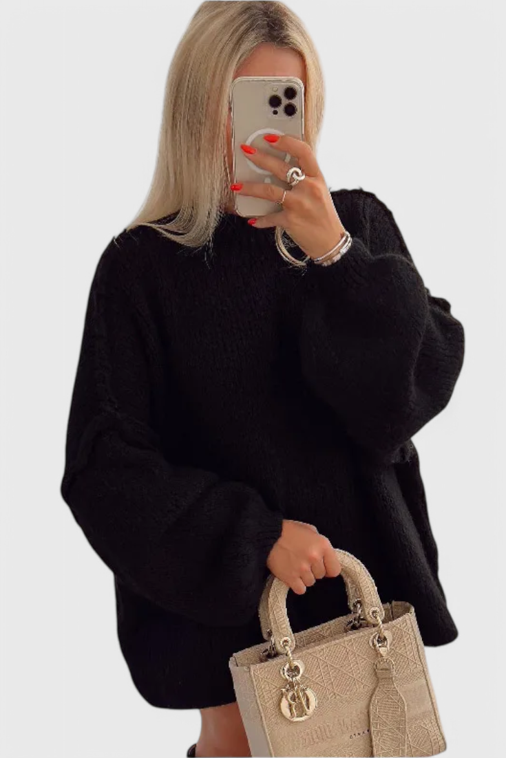 Cassia | Oversized Sweater i Strikket Materiale med Ballonærmer