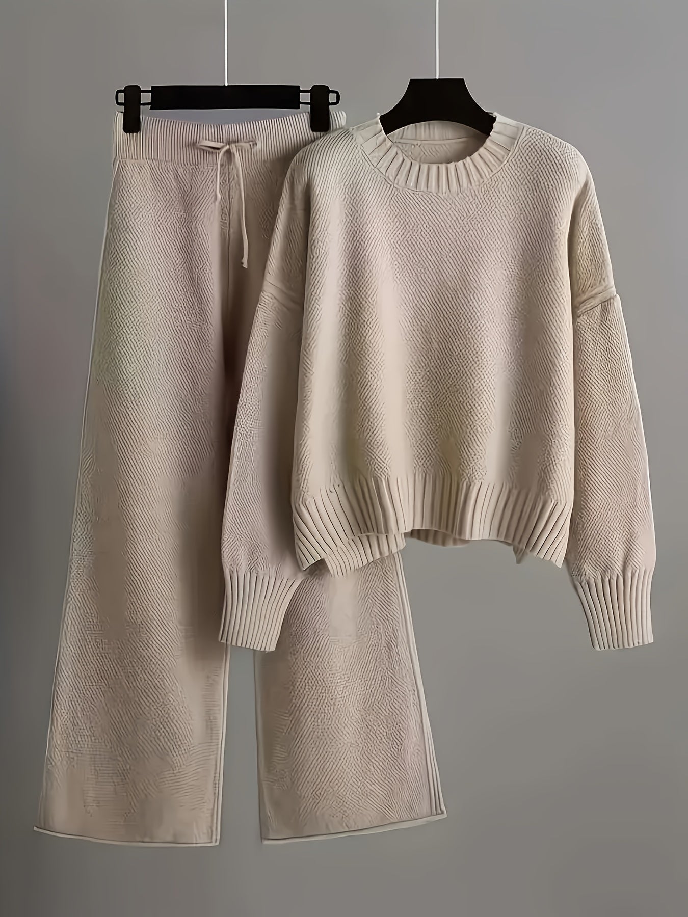 Elegant Seed Stitch Sweater Sæt - Drop Shoulder