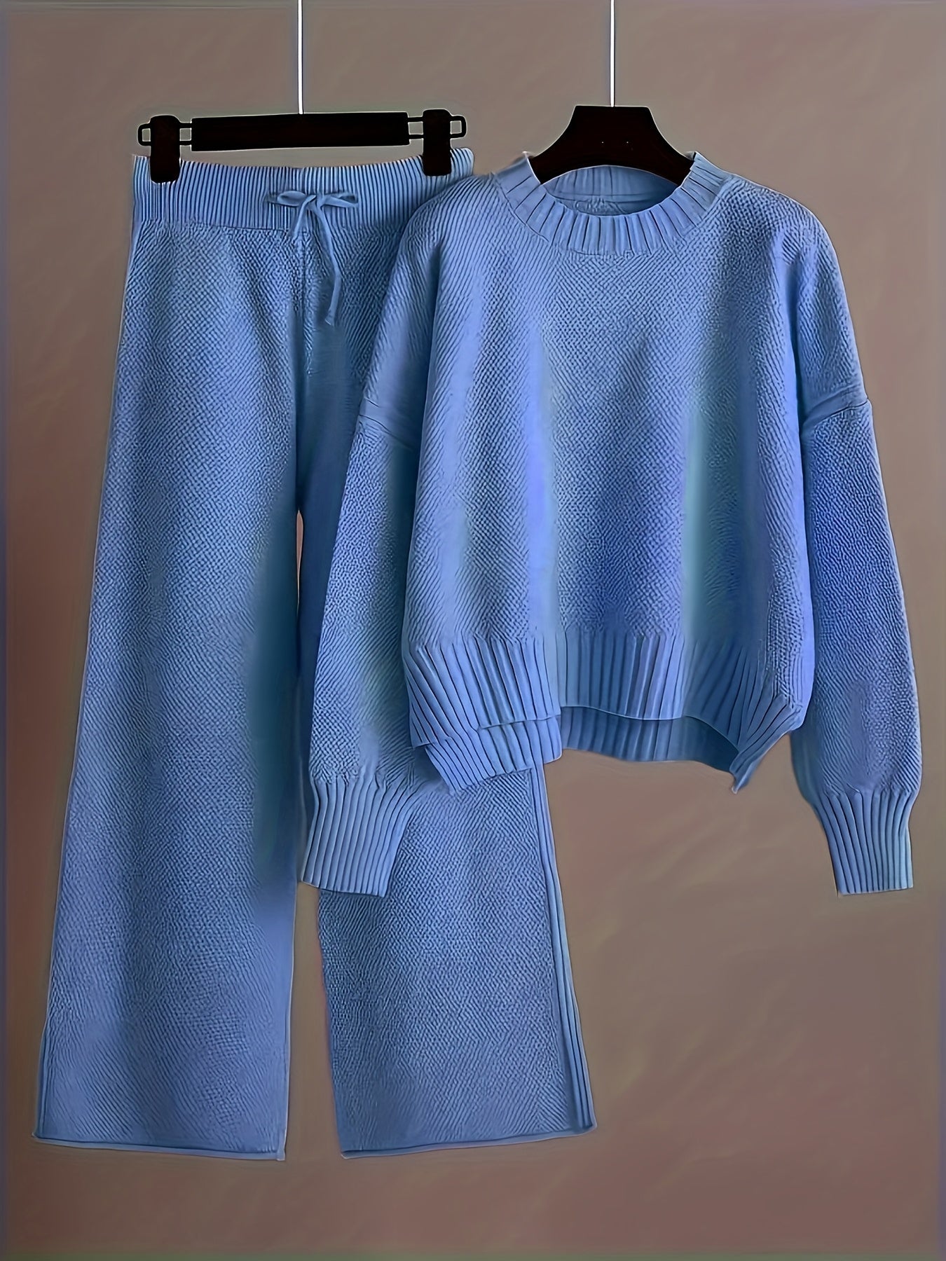 Elegant Seed Stitch Sweater Sæt - Drop Shoulder