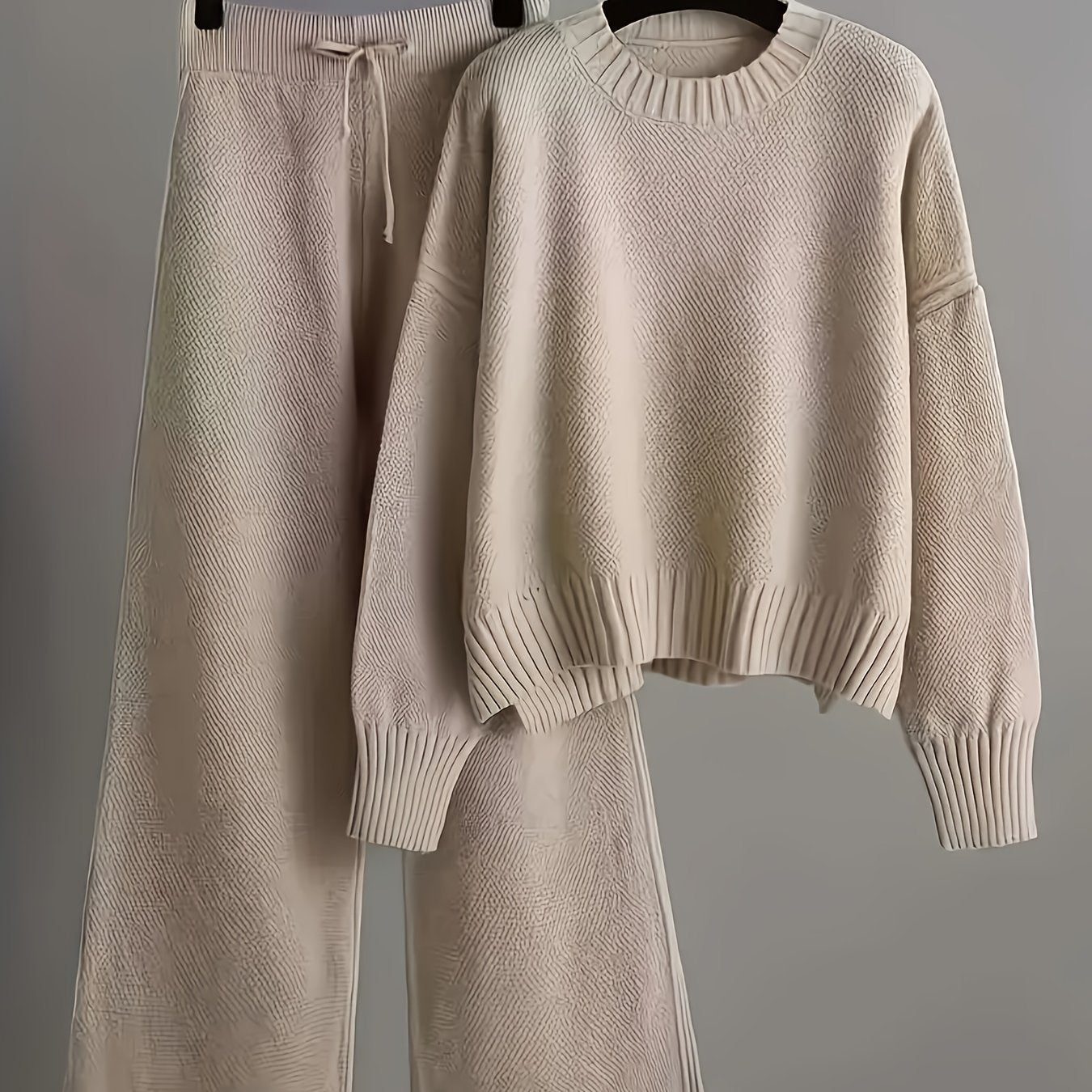 Elegant Seed Stitch Sweater Sæt - Drop Shoulder