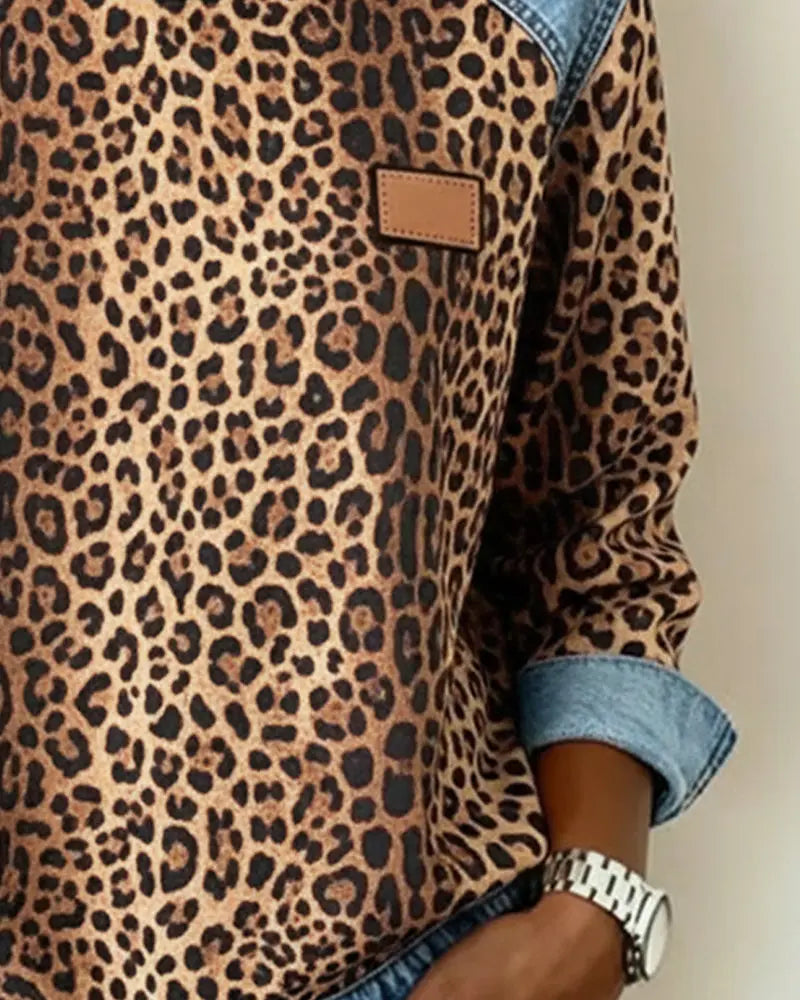 Sandra | Leopard Print Denim Sweater