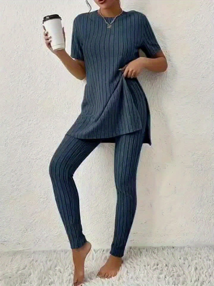 Loungewear Sæt med Splits og Højtaljede Skinny Bukser - Forår & Efterår