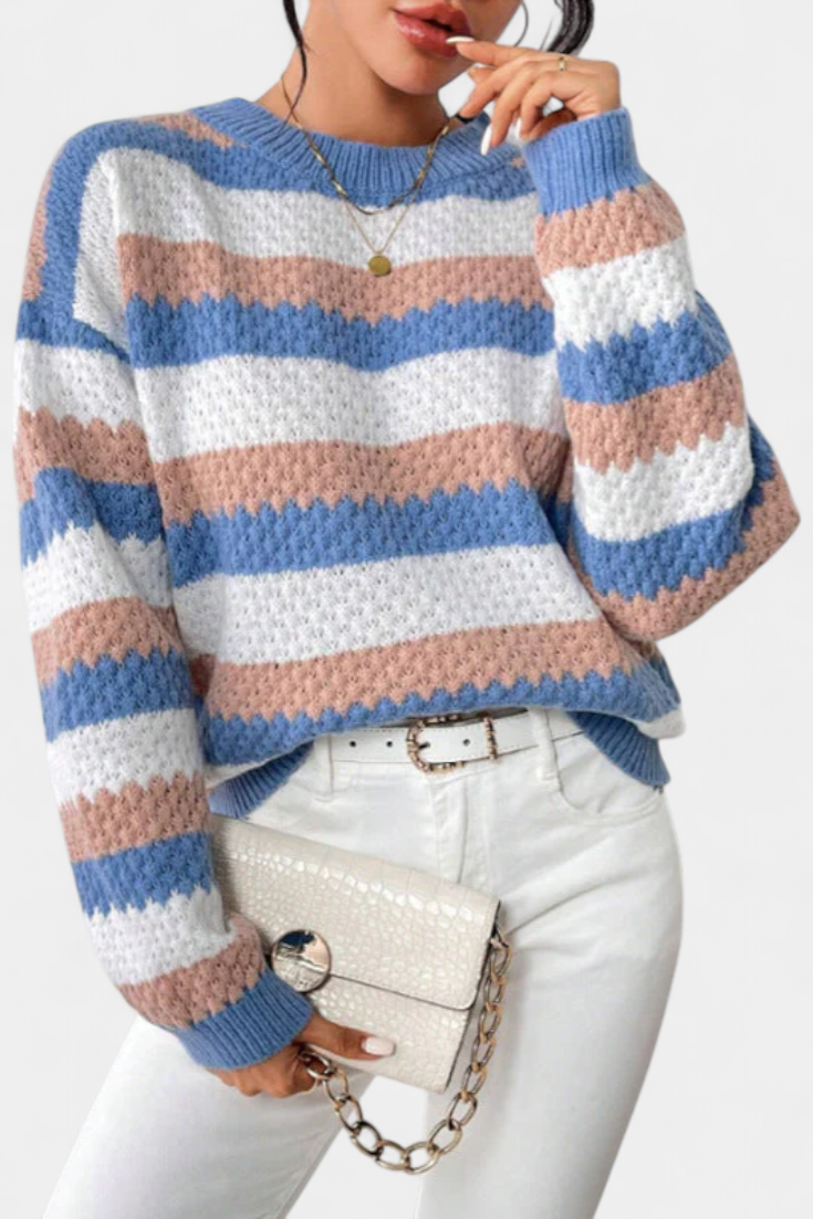 Kristen | Jersey Oversized med Rund Halsudskæring og Striber