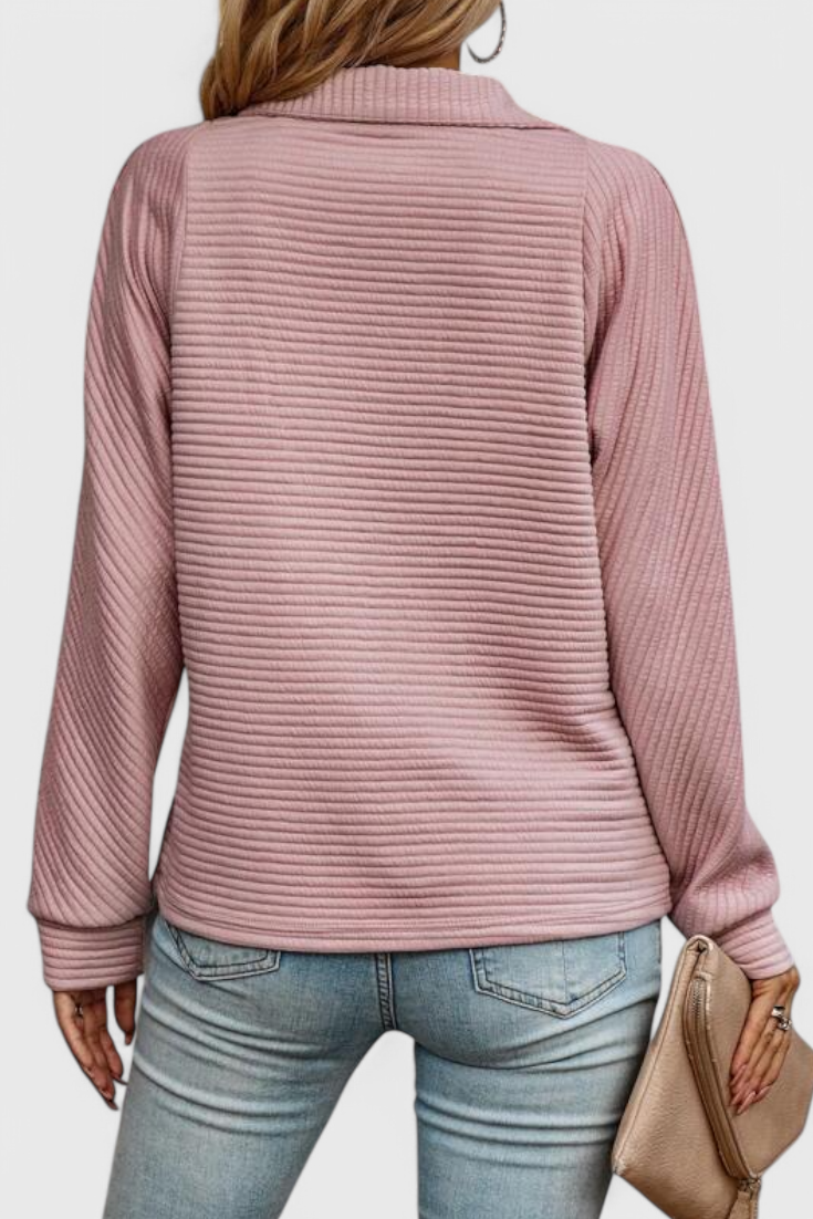 Helene | Sweater med V-hals og Lynlås og Lange Ærmer