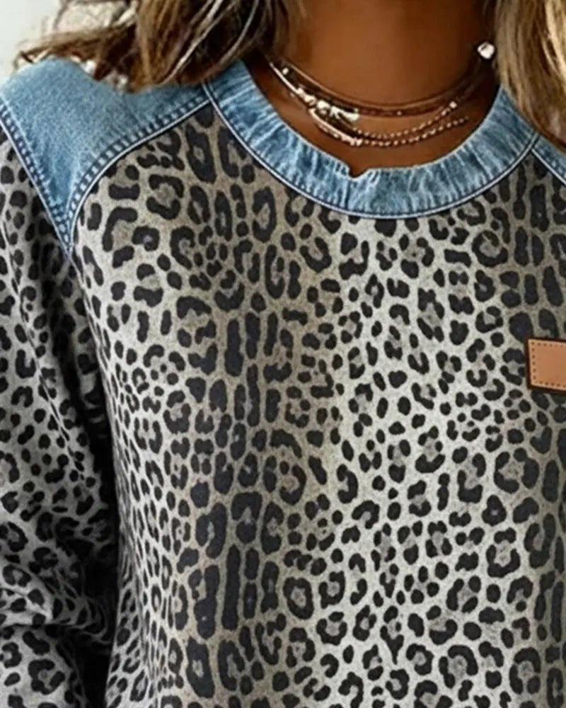 Sandra | Leopard Print Denim Sweater