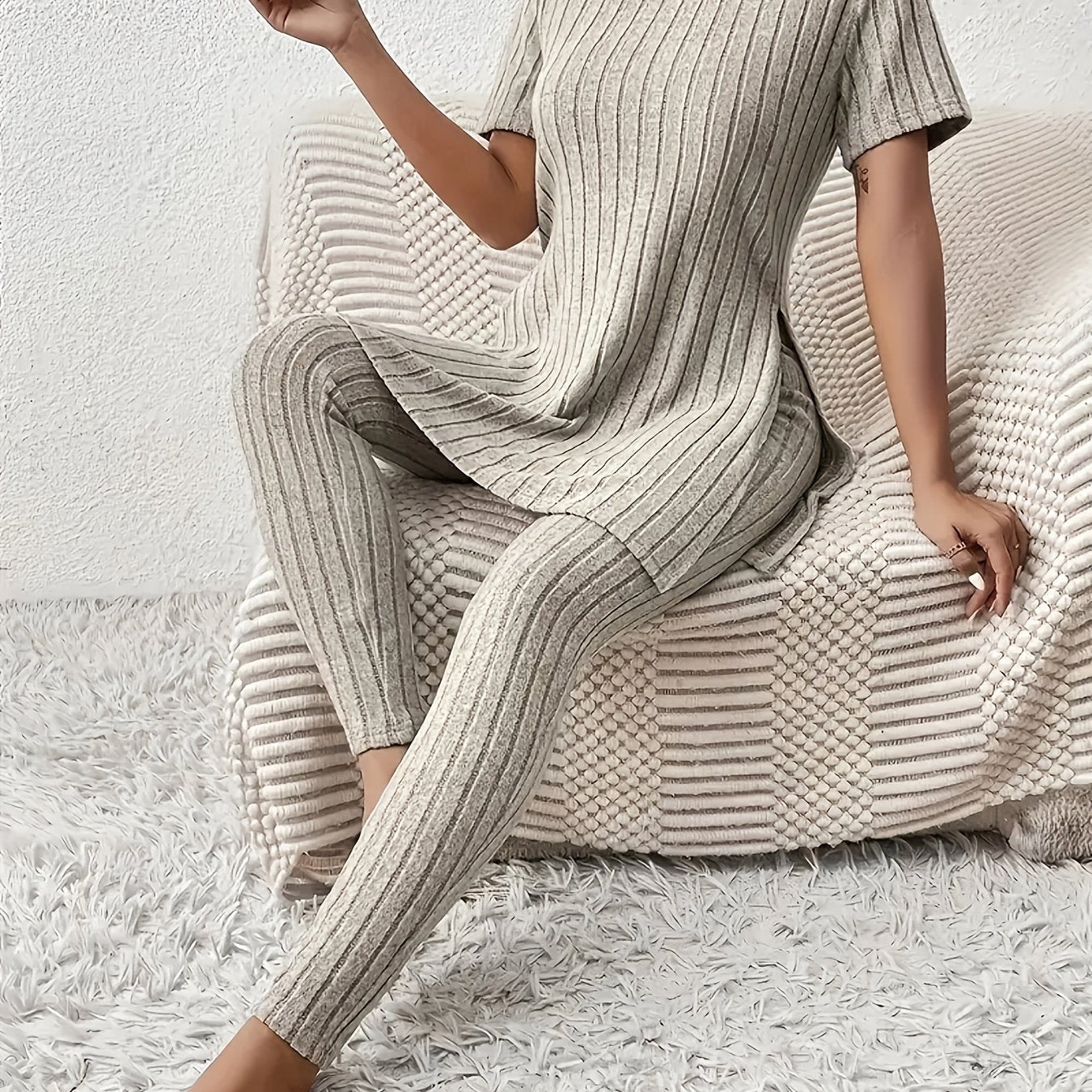 Loungewear Sæt med Splits og Højtaljede Skinny Bukser - Forår & Efterår