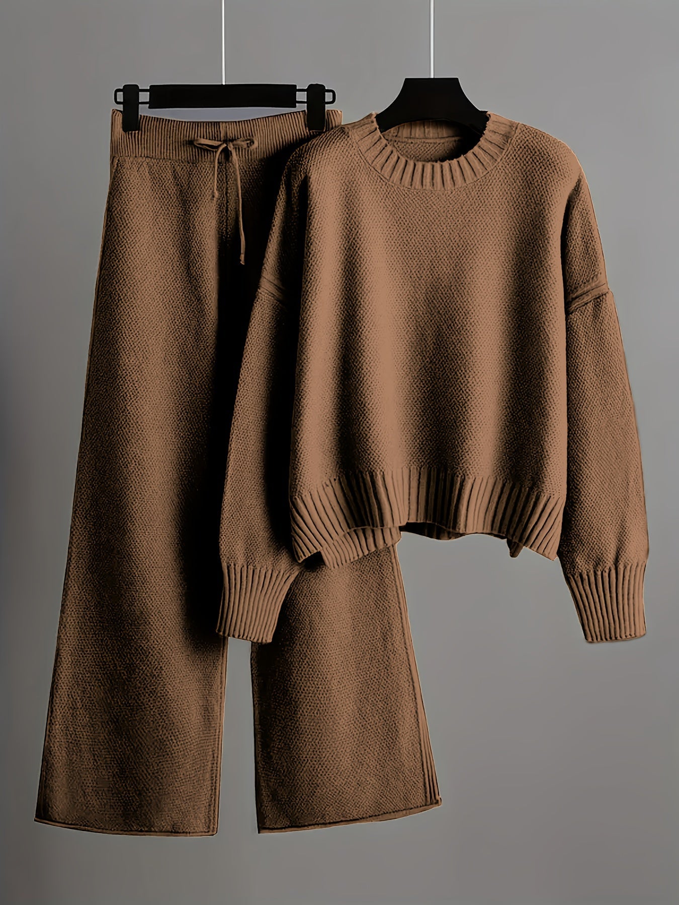 Elegant Seed Stitch Sweater Sæt - Drop Shoulder