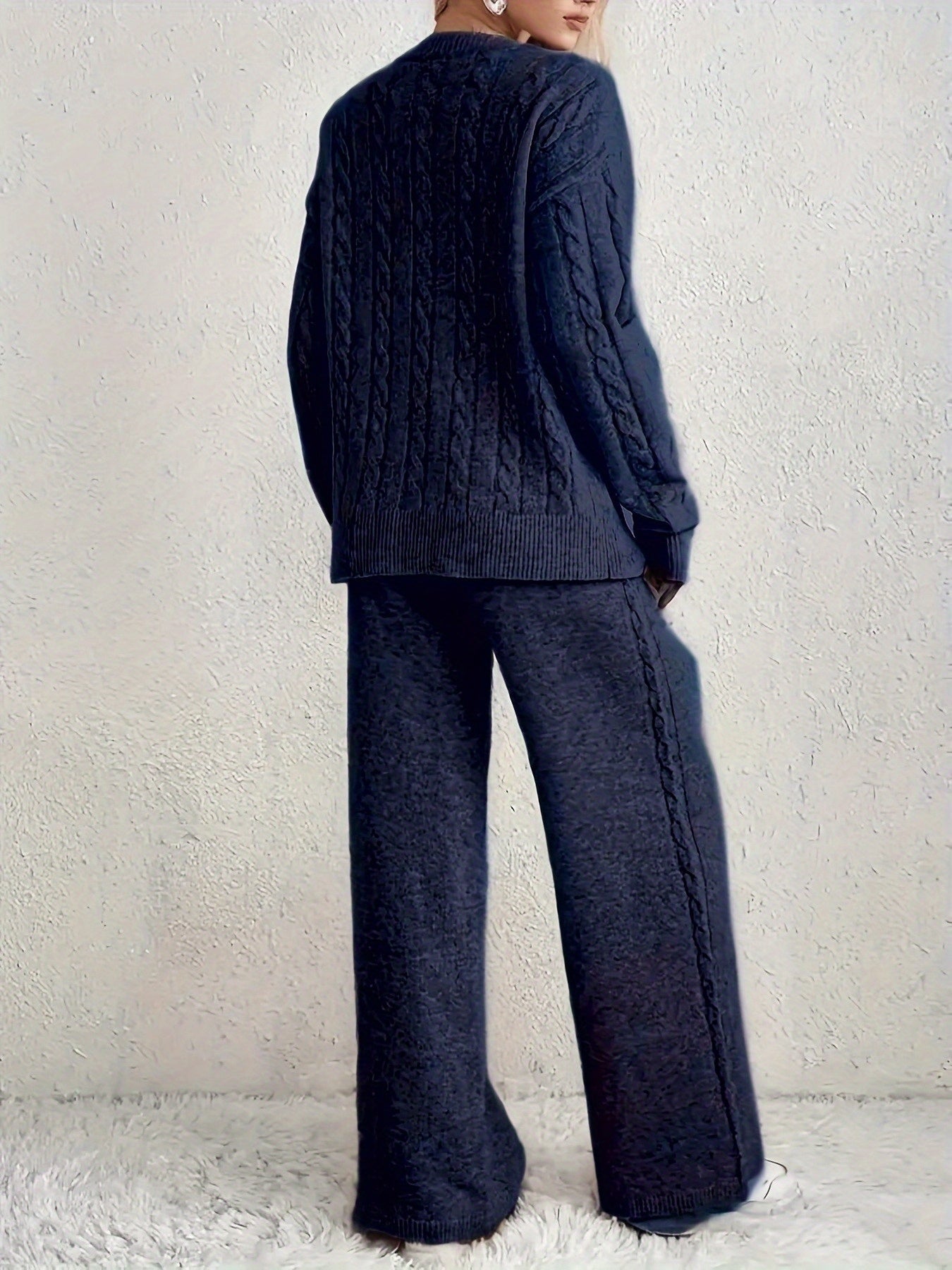 V-Hals Sweater og Vidde Bukser To-Delt Sæt - Fashionable & Casual
