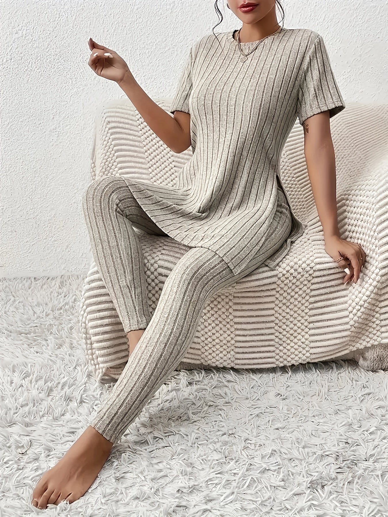 Loungewear Sæt med Splits og Højtaljede Skinny Bukser - Forår & Efterår