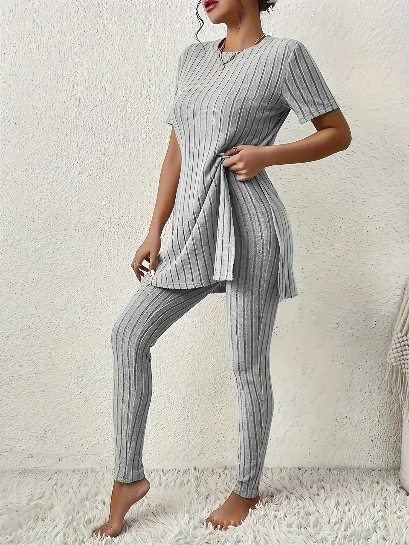 Loungewear Sæt med Splits og Højtaljede Skinny Bukser - Forår & Efterår