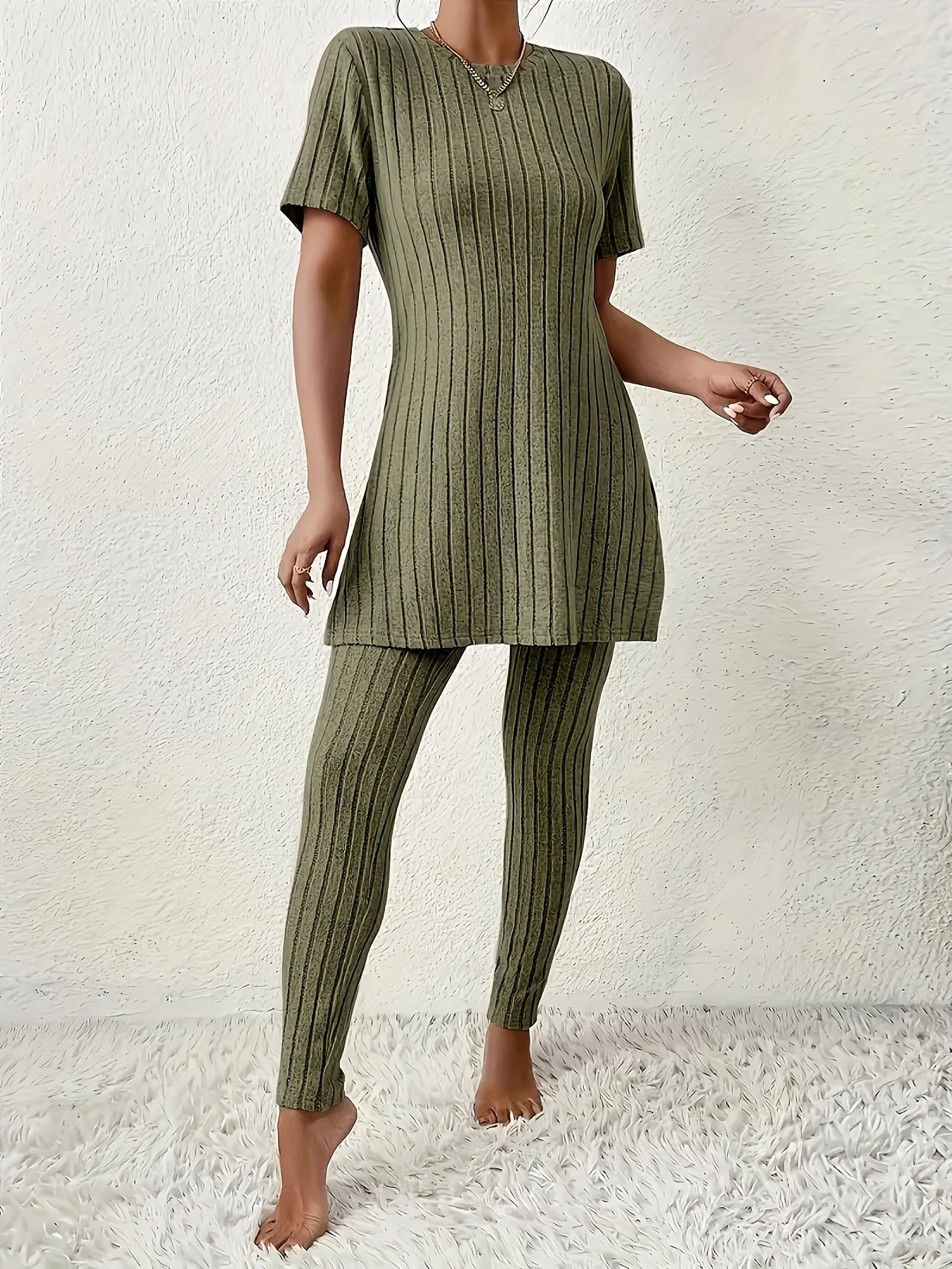 Loungewear Sæt med Splits og Højtaljede Skinny Bukser - Forår & Efterår