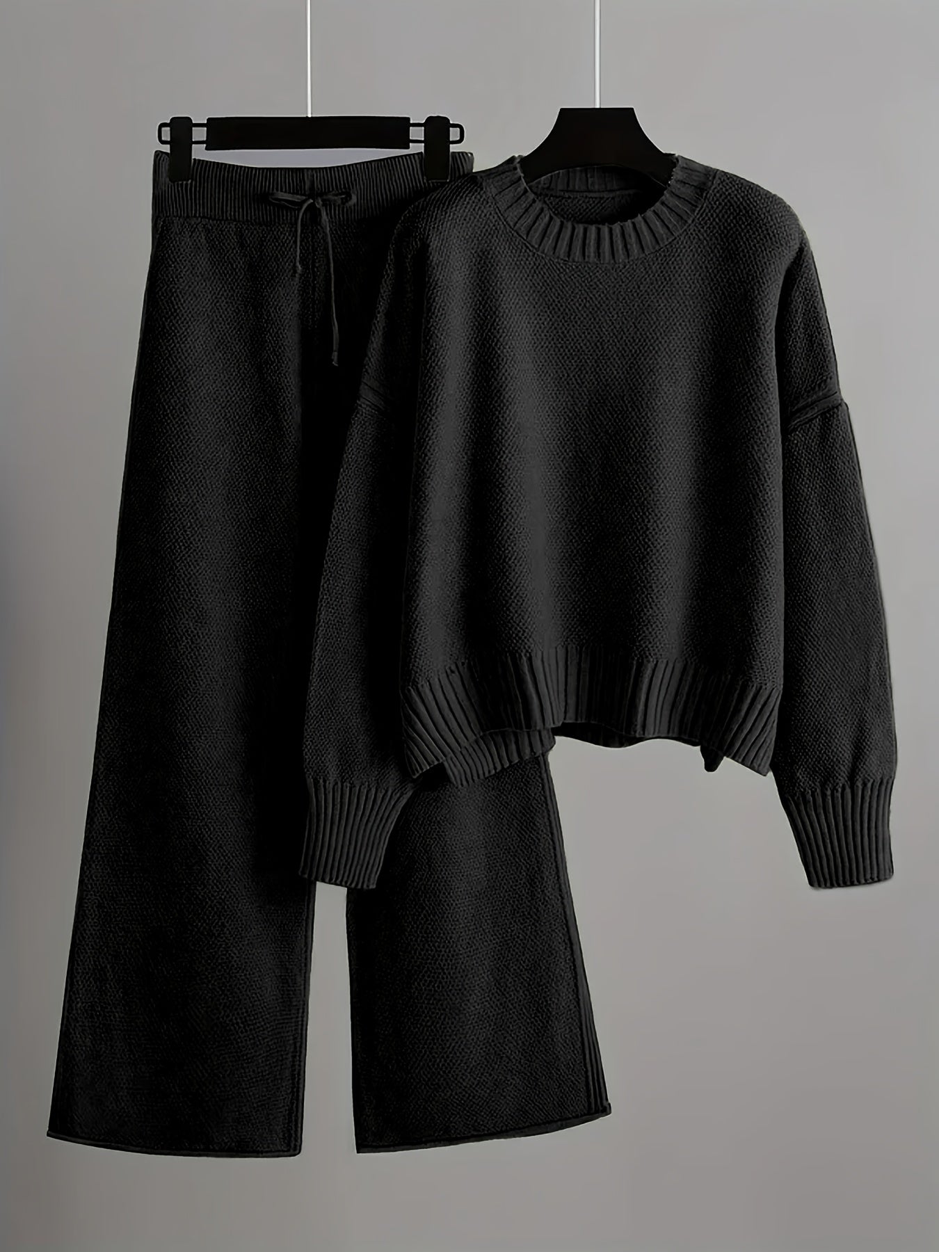 Elegant Seed Stitch Sweater Sæt - Drop Shoulder