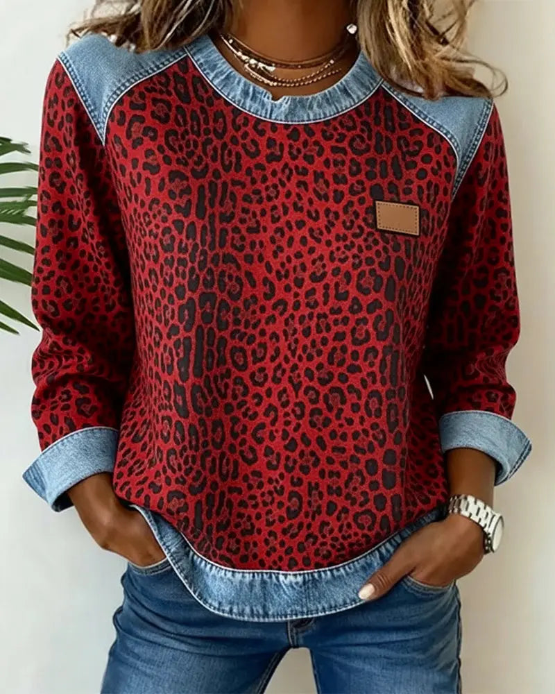 Sandra | Leopard Print Denim Sweater