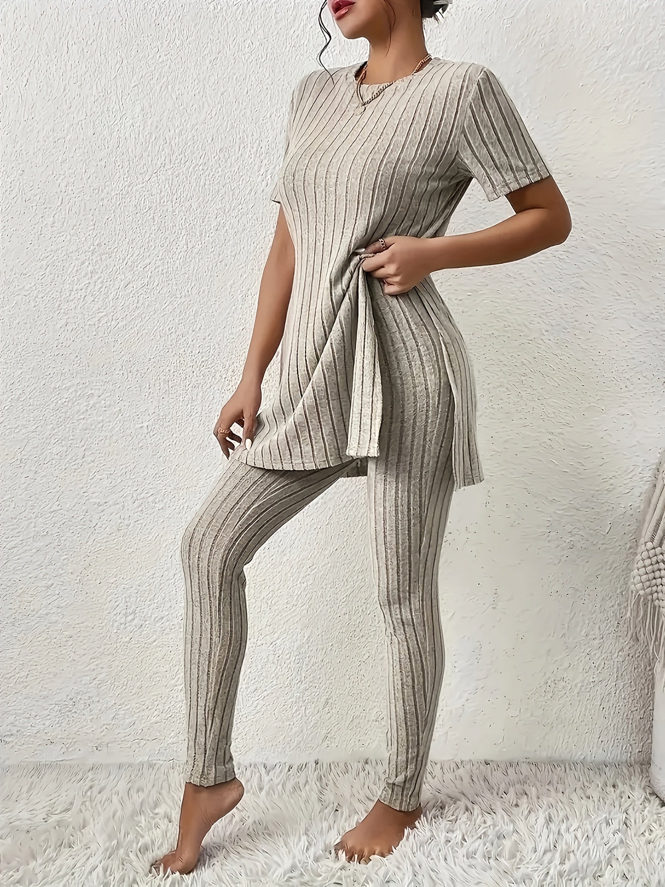 Loungewear Sæt med Splits og Højtaljede Skinny Bukser - Forår & Efterår