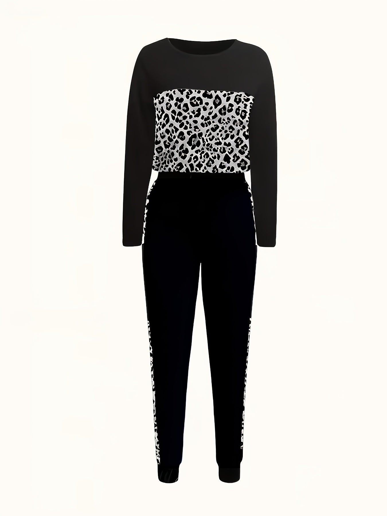 Casual Leopardprint Sæt - T-Shirt med Lange Ærmer og Bukser | Alle Sæsoner
