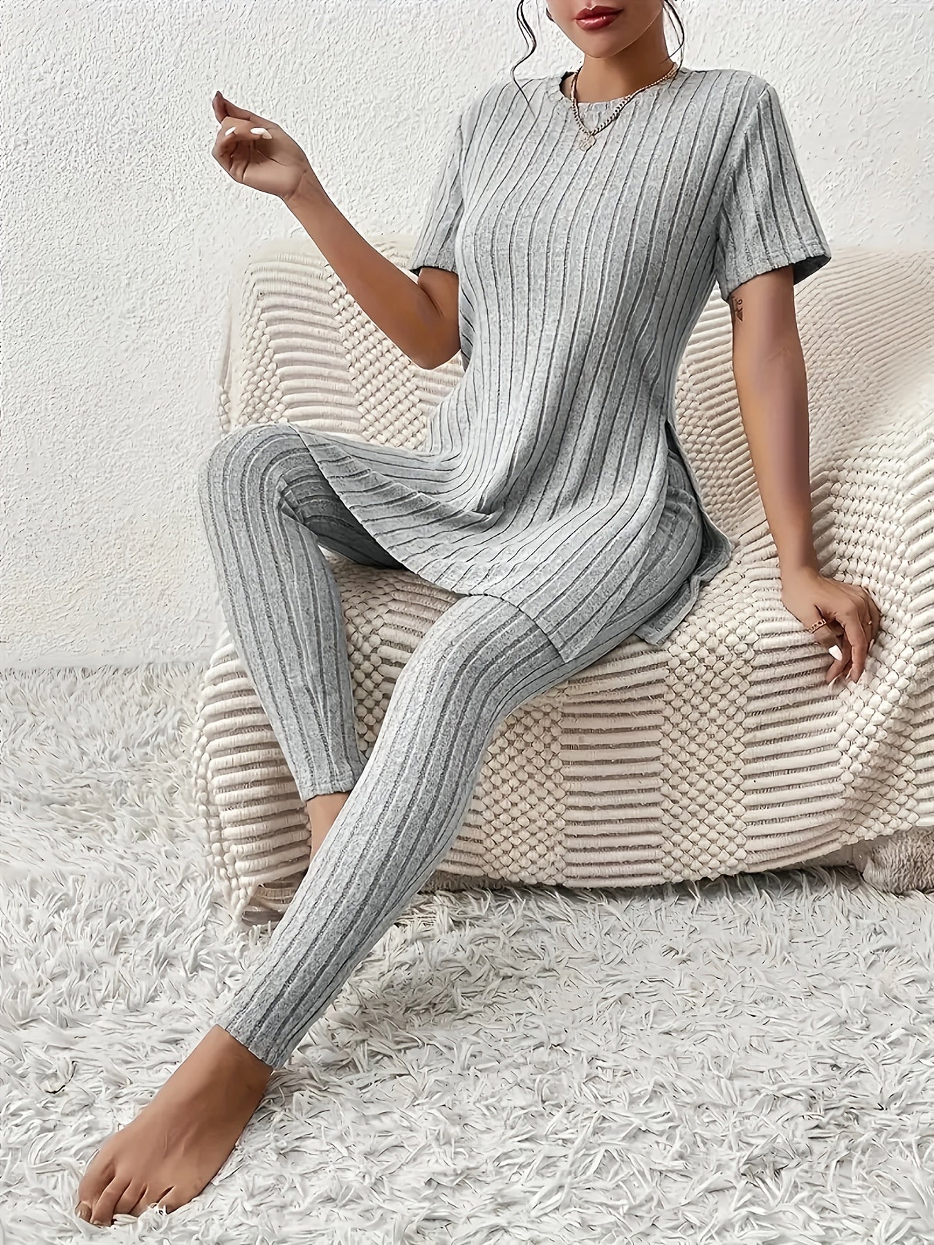 Loungewear Sæt med Splits og Højtaljede Skinny Bukser - Forår & Efterår