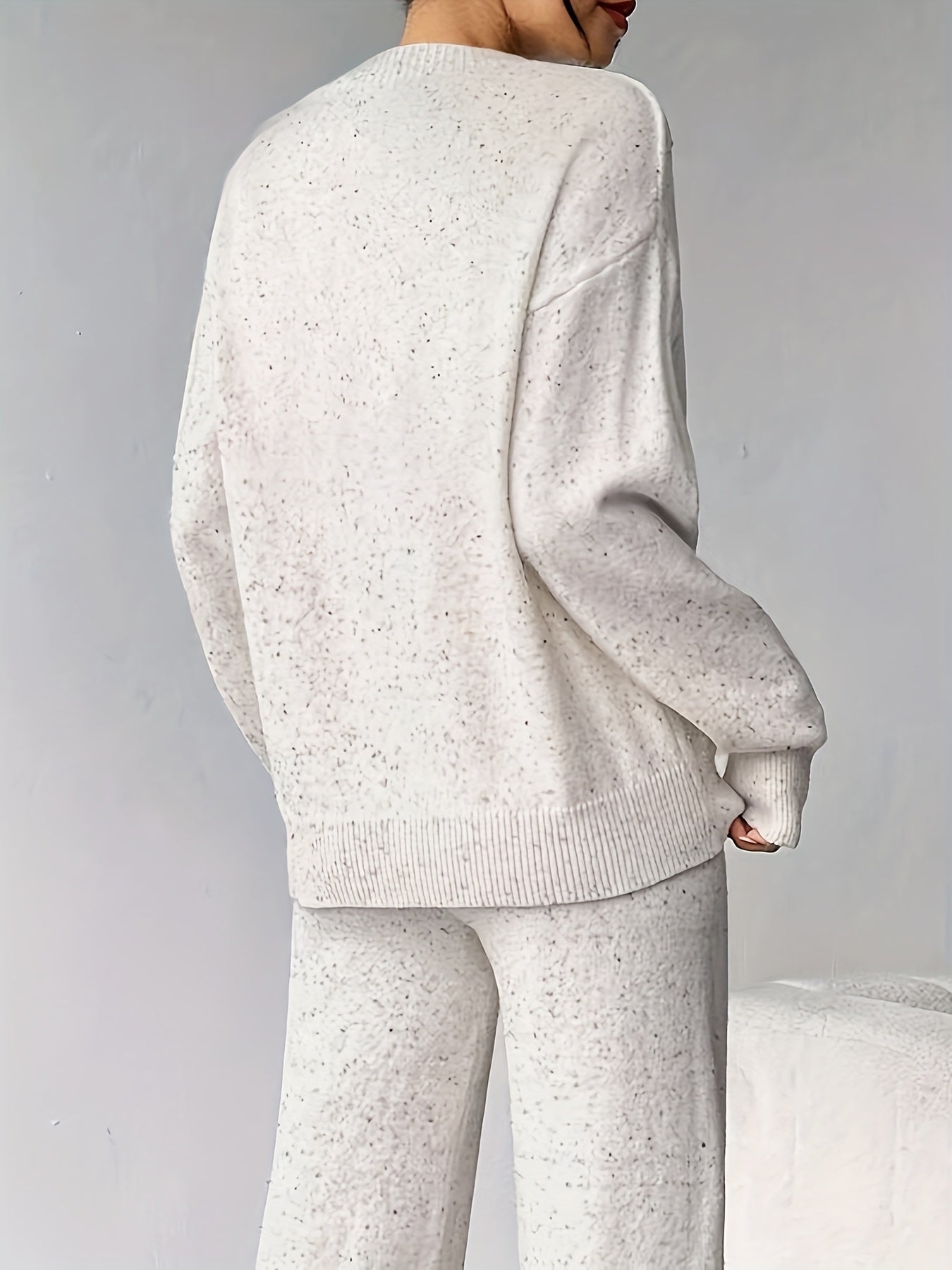 V-Hals Polka Dot Sweater Sæt - Casual To-delt til Efterår & Vinter