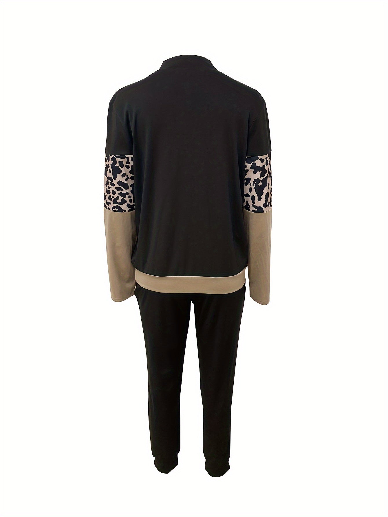 Løveprint Patchwork To-delt Sæt - Trendy Langærmet Top & Bukser