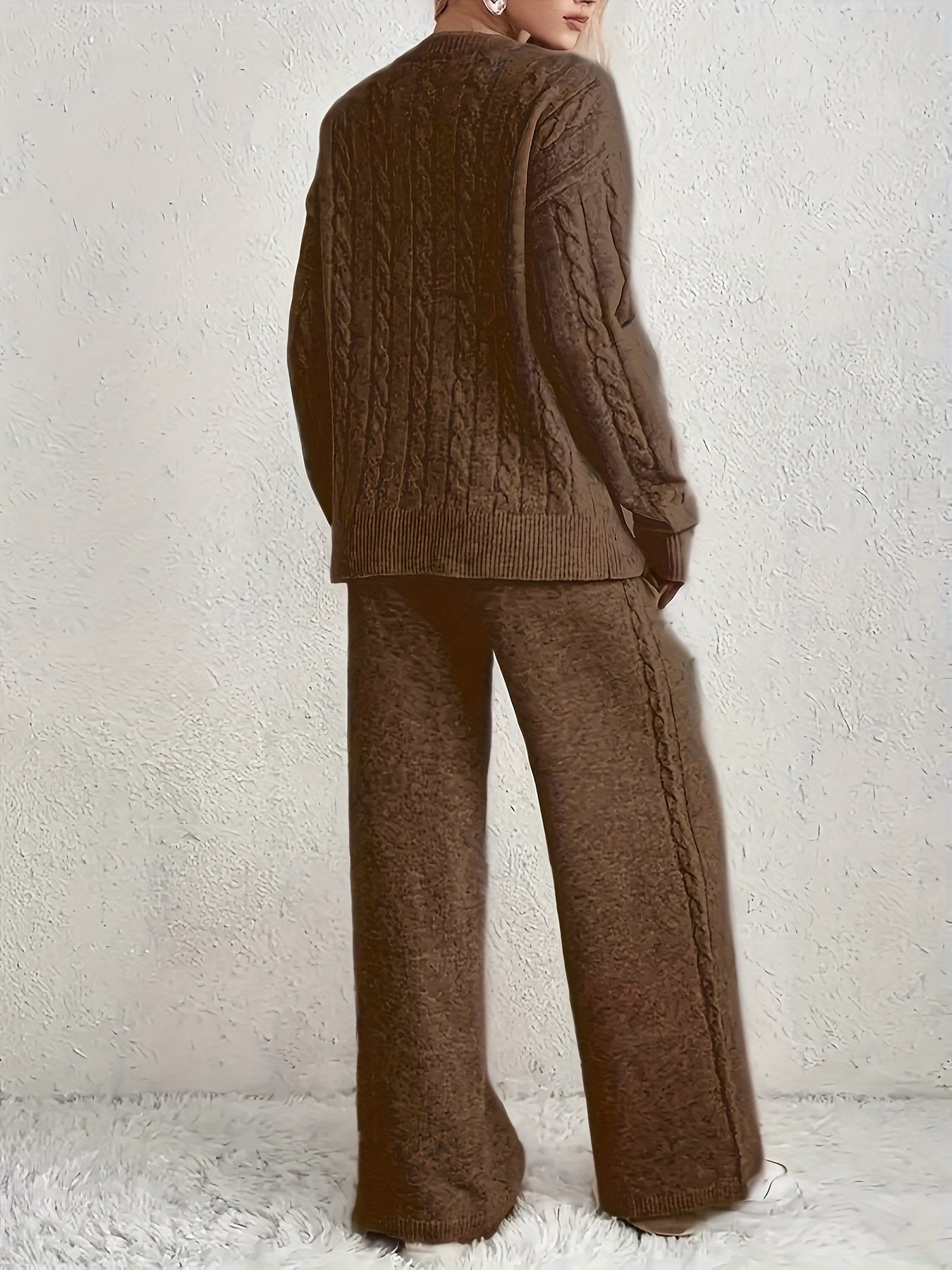 V-Hals Sweater og Vidde Bukser To-Delt Sæt - Fashionable & Casual