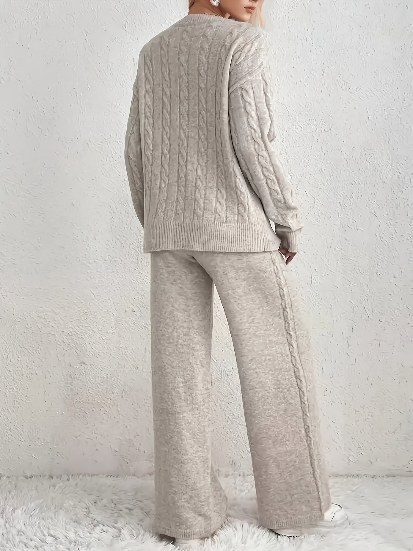 V-Hals Sweater og Vidde Bukser To-Delt Sæt - Fashionable & Casual