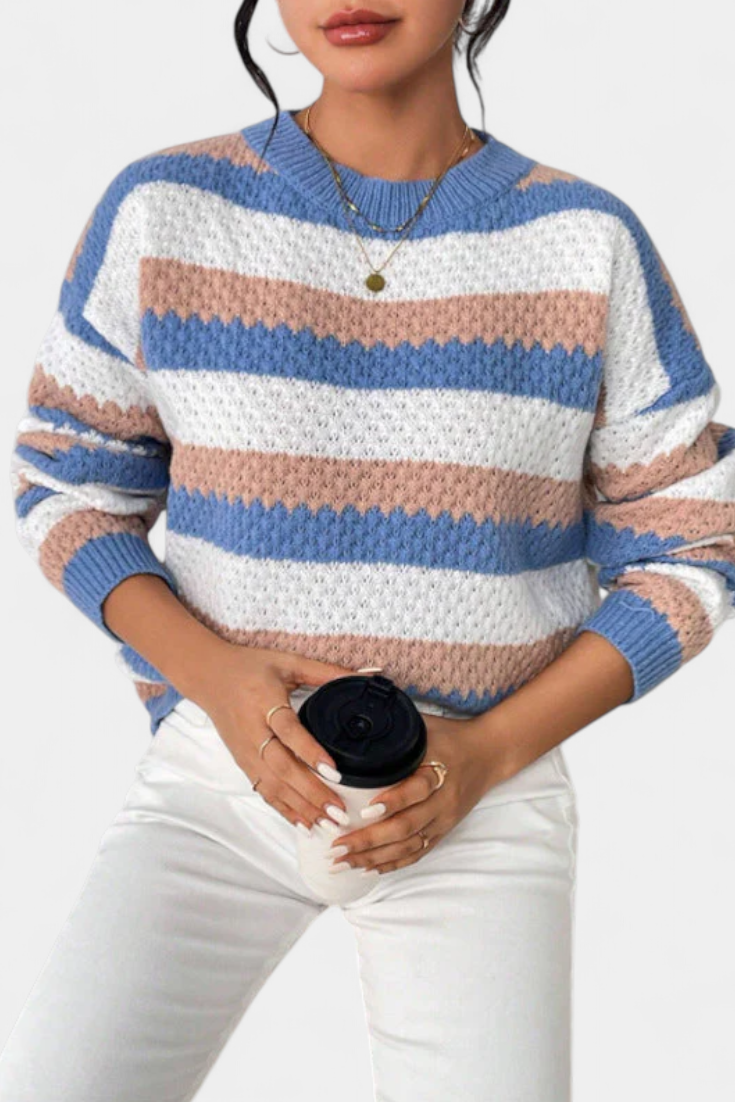 Kristen | Jersey Oversized med Rund Halsudskæring og Striber