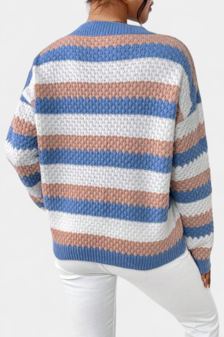 Kristen | Jersey Oversized med Rund Halsudskæring og Striber